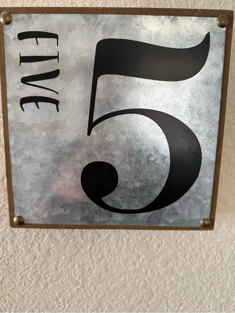 Hobby Lobby Black numeral '5' Wall Art on Textured Silver Panel
